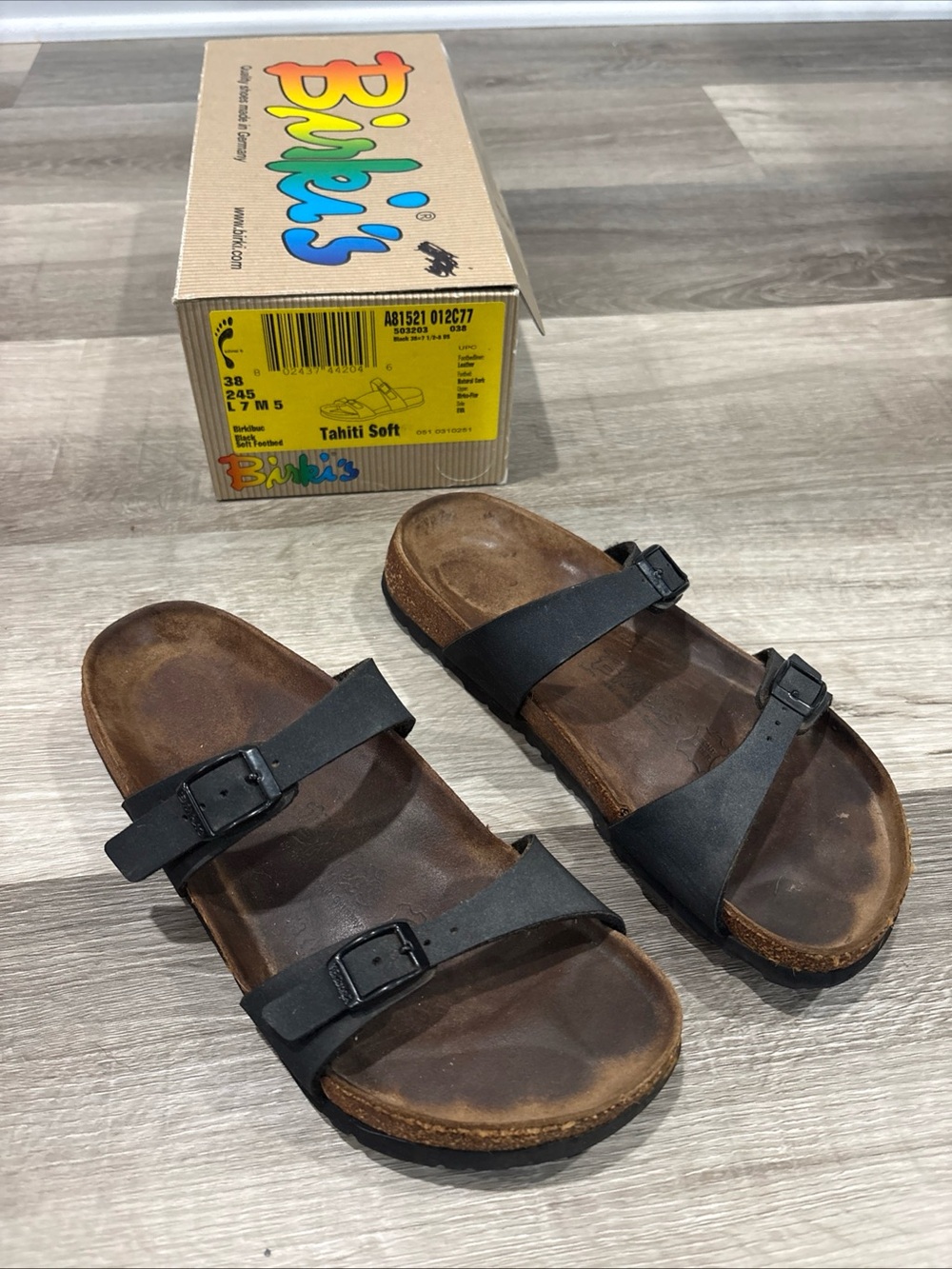 Birki’s By Birkenstock Women’s Sandals Black Leather Tahiti Soft Sz 38 Germany